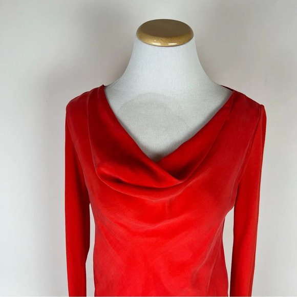 COS Silk Cowl Neck Long Sleeve Red Top Blouse Size 4 - Picture 2 of 6